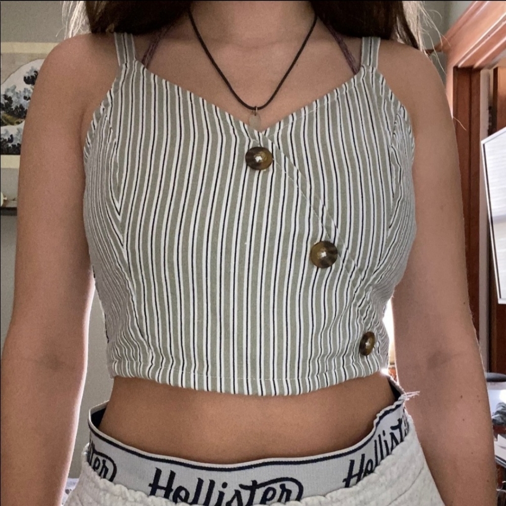 Hollister Green striped, smocked crop top